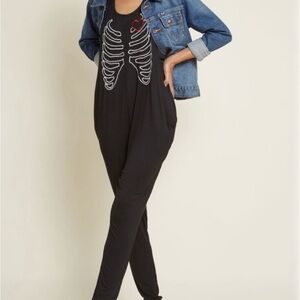 Modcloth Black and Red Ribcage Jumpsuit